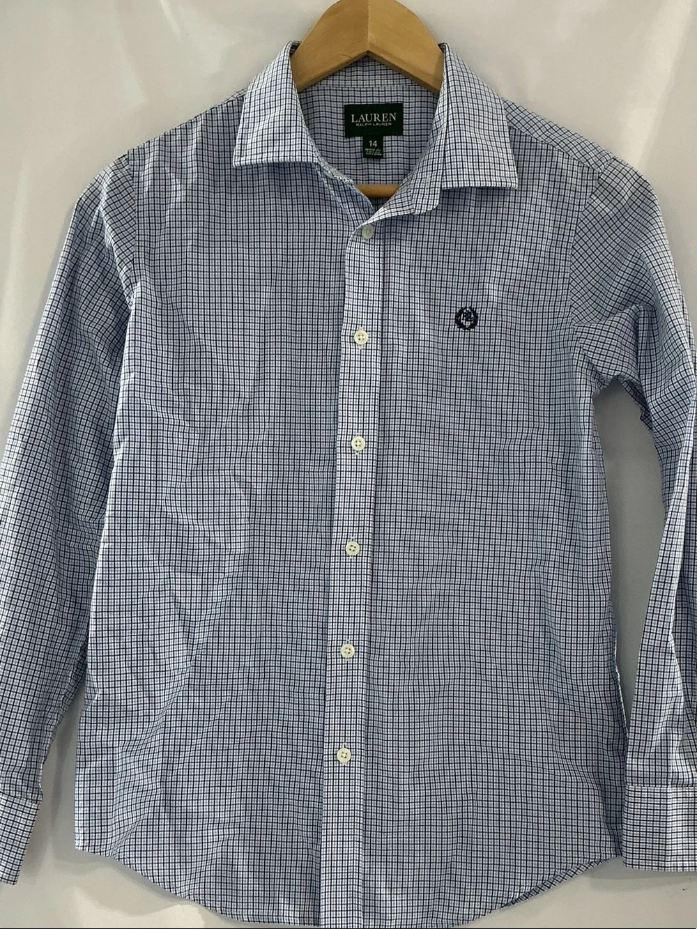 Ralph Lauren Blue and White Checked Button-Down Shirt